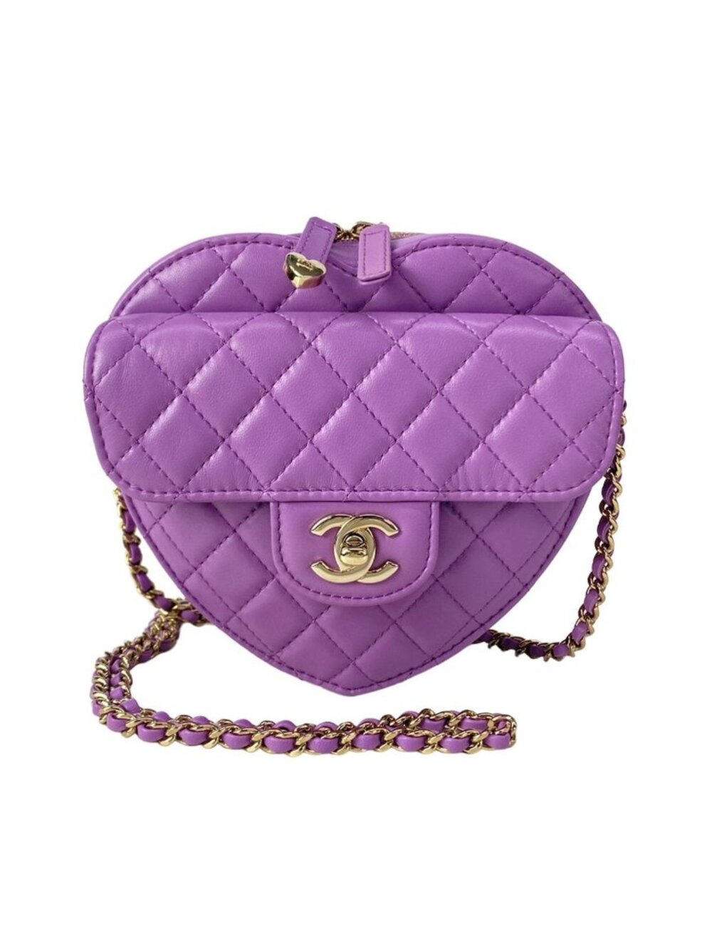 Chanel Shoulder Bag Quilted Heart Shape Purple Lambskin